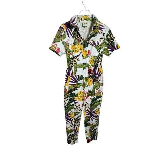Farm Rio Women’s Striped Forest Tropical Print Jumpsuit Size Small zip front - Picture 13 of 13